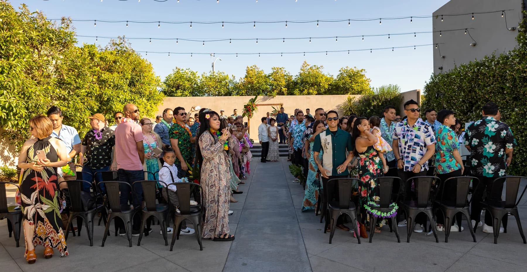 Guests gathered for the outdoor wedding ceremony