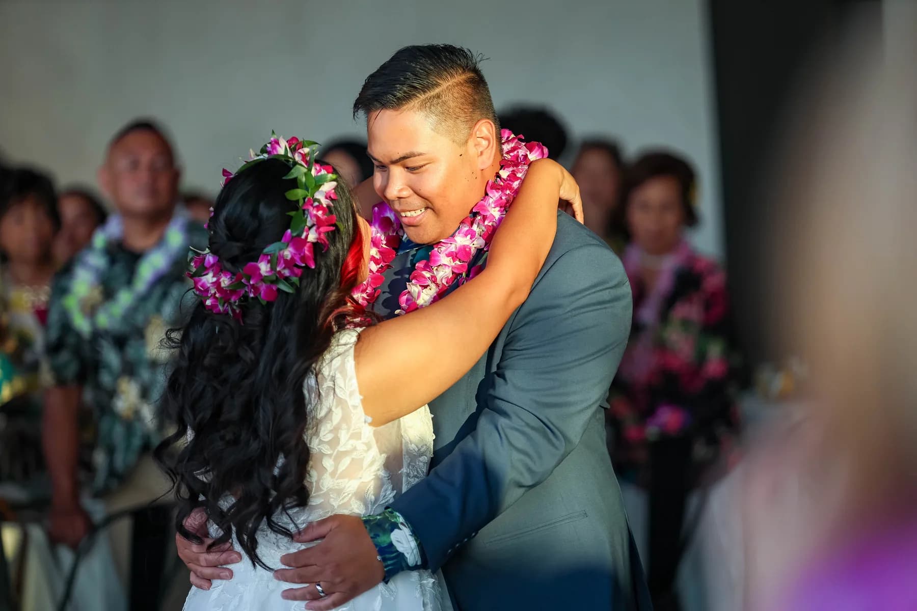 Jed and Azalea embracing during the reception
