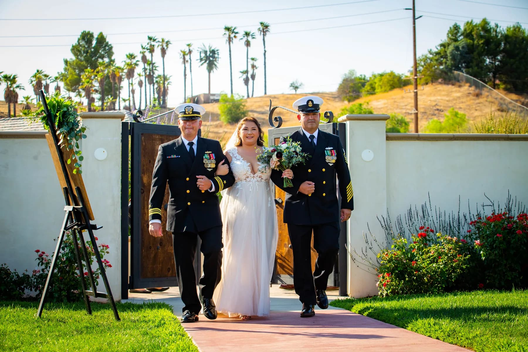 Wedding processional entering the outdoor ceremony