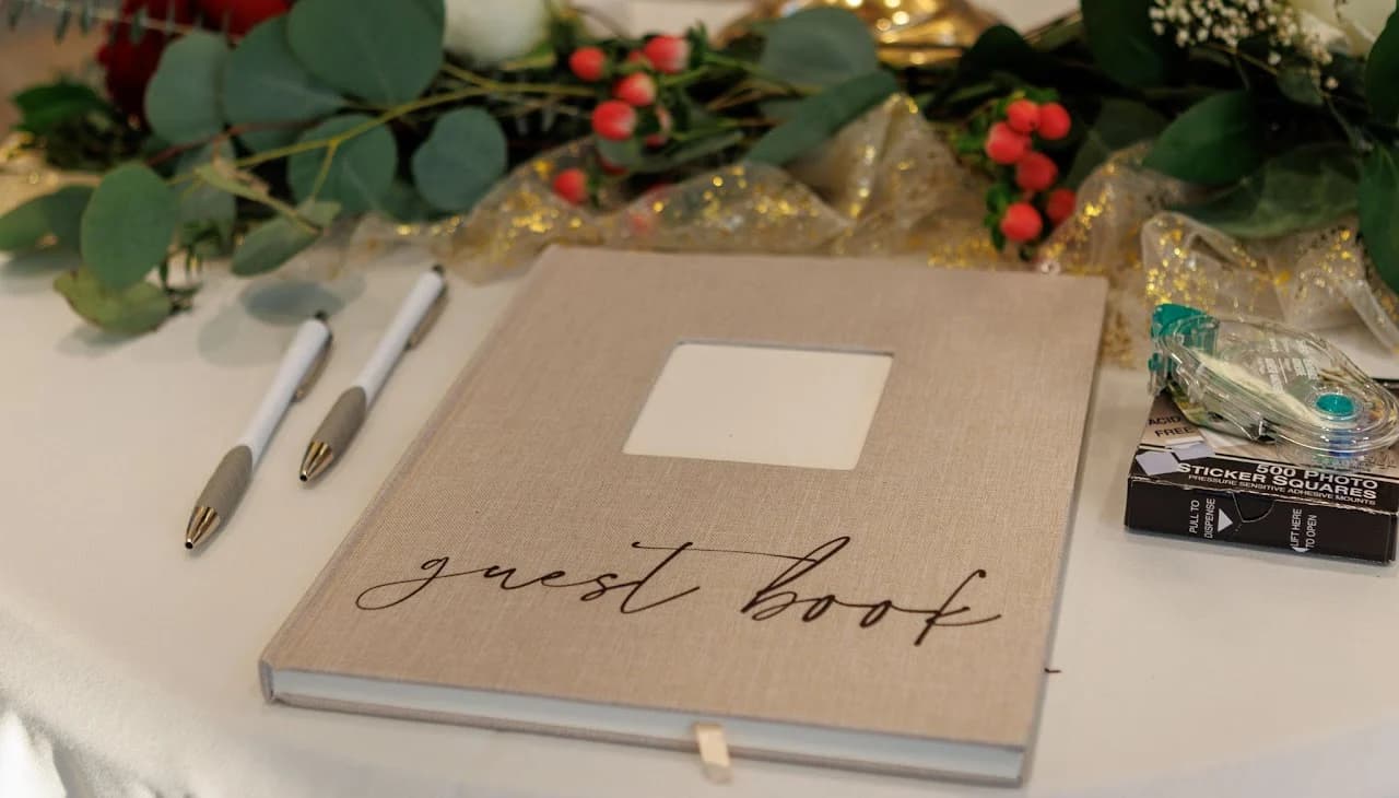 Place card and greenery on a reception table
