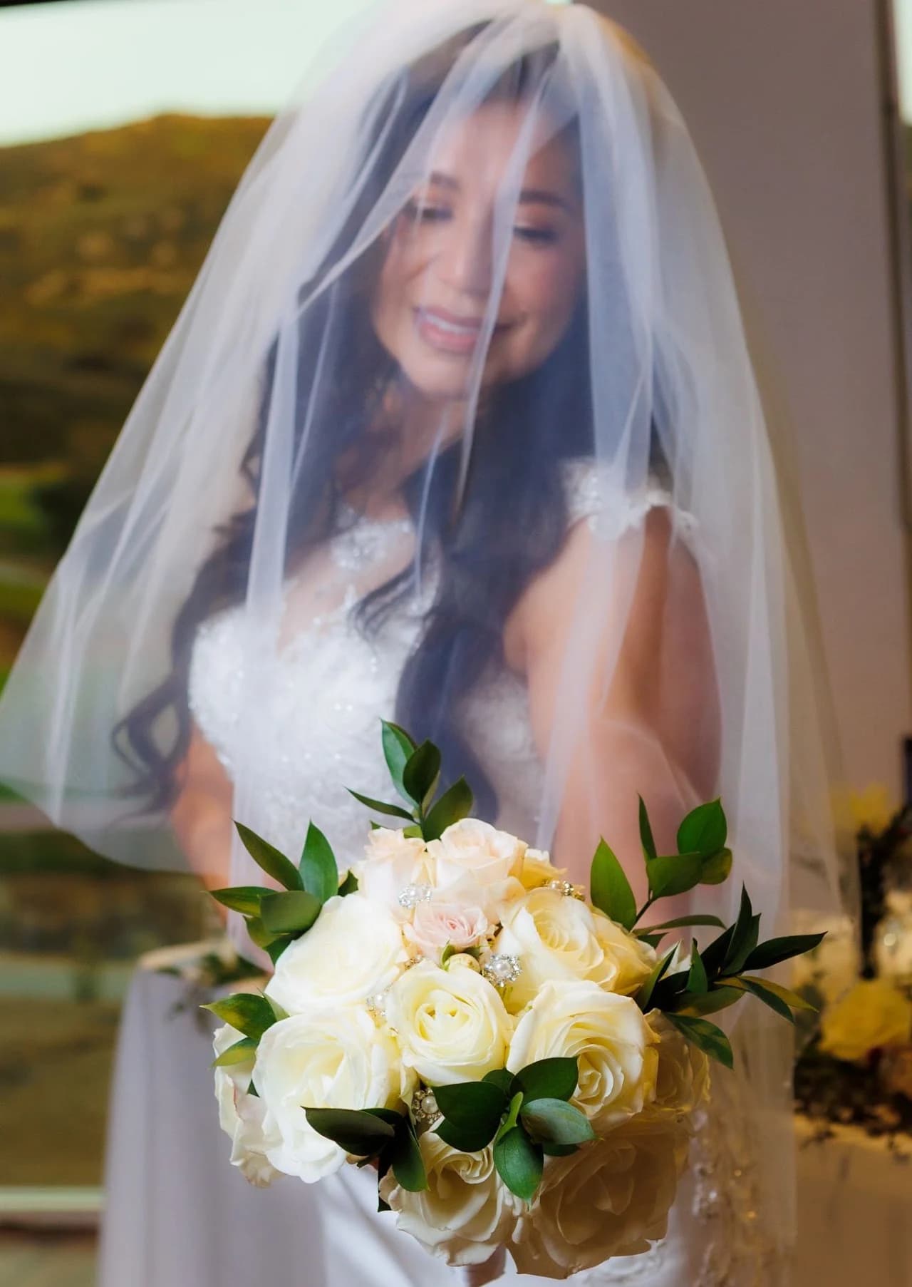Close portrait framed by a veil