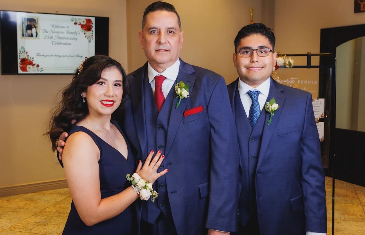 Group portrait in blue formalwear
