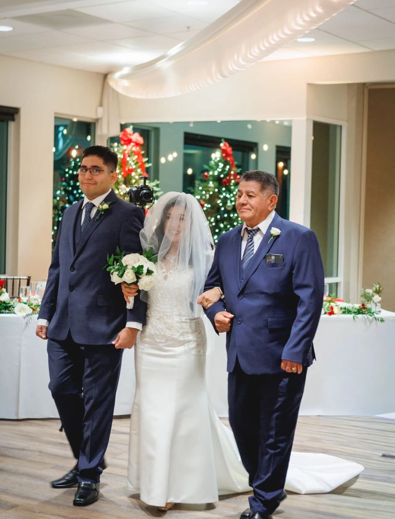 Couple walking together through the room