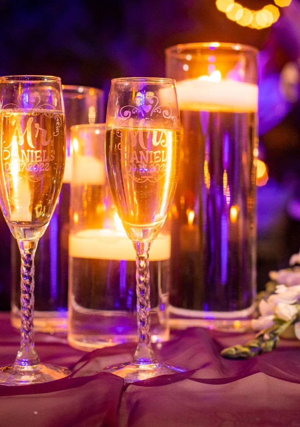 Close detail of candles and glassware